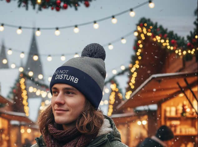 Casual winter streetwear beanie featuring Do Not Disturb slogan