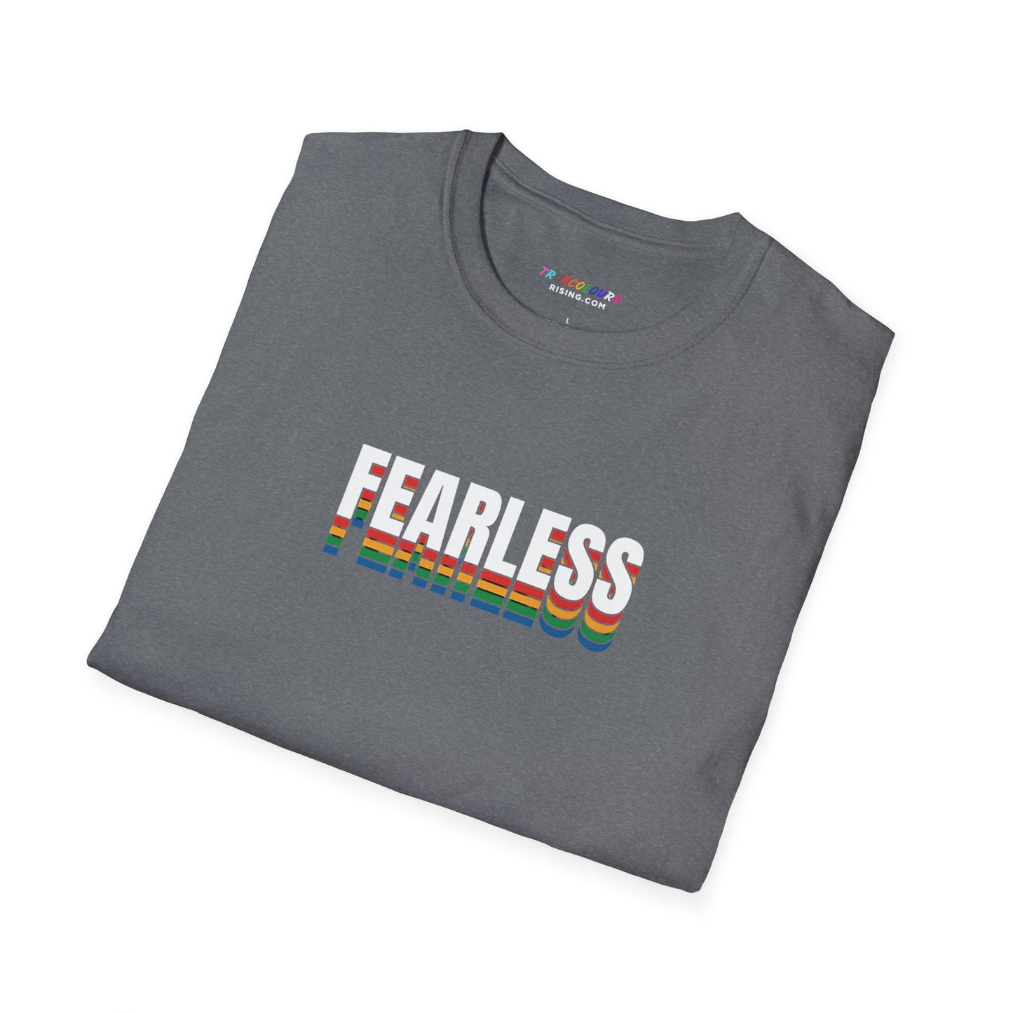 Bold fearless rainbow pride shirt representing LGBTQ+ empowerment and activism.