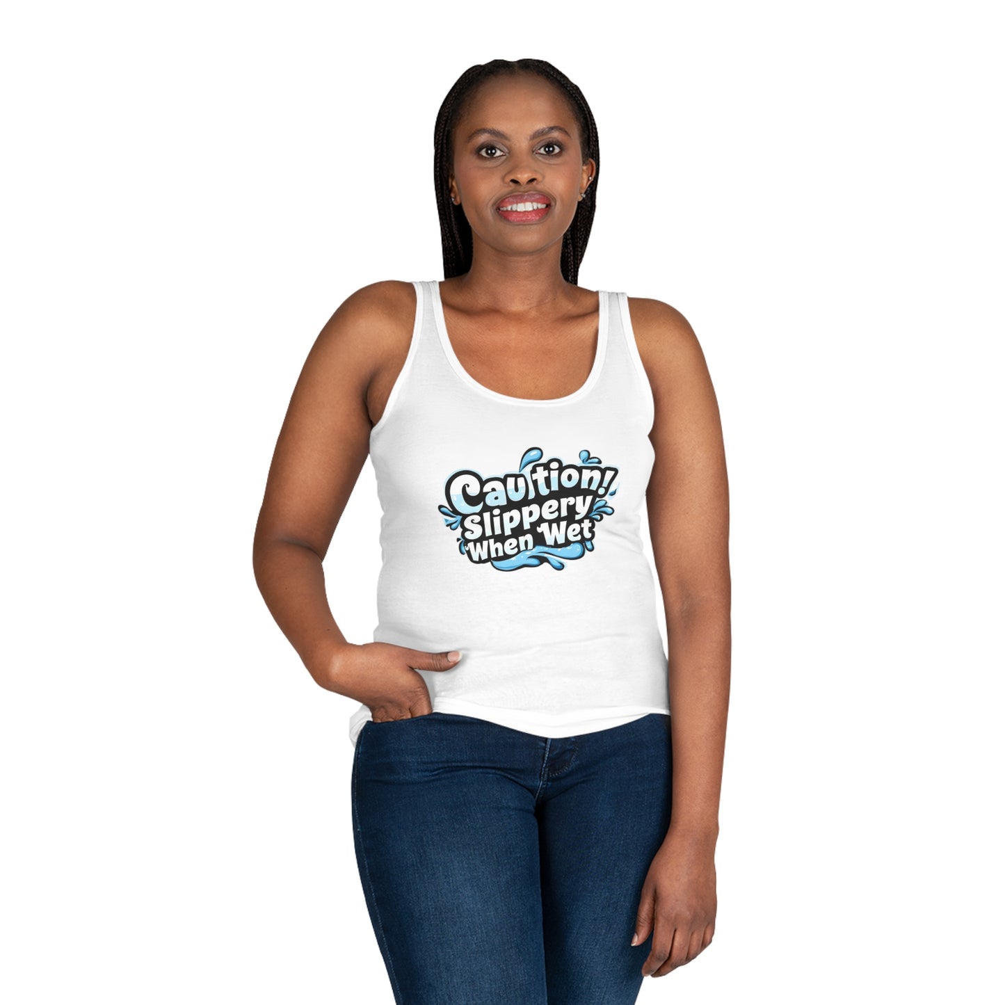Turn Heads Fast: "Slippery When Wet" Tank with Water Splash Design