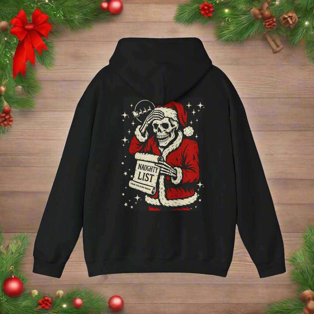 Retro Skeleton Santa Christmas Hoodie, funny naughty list legend