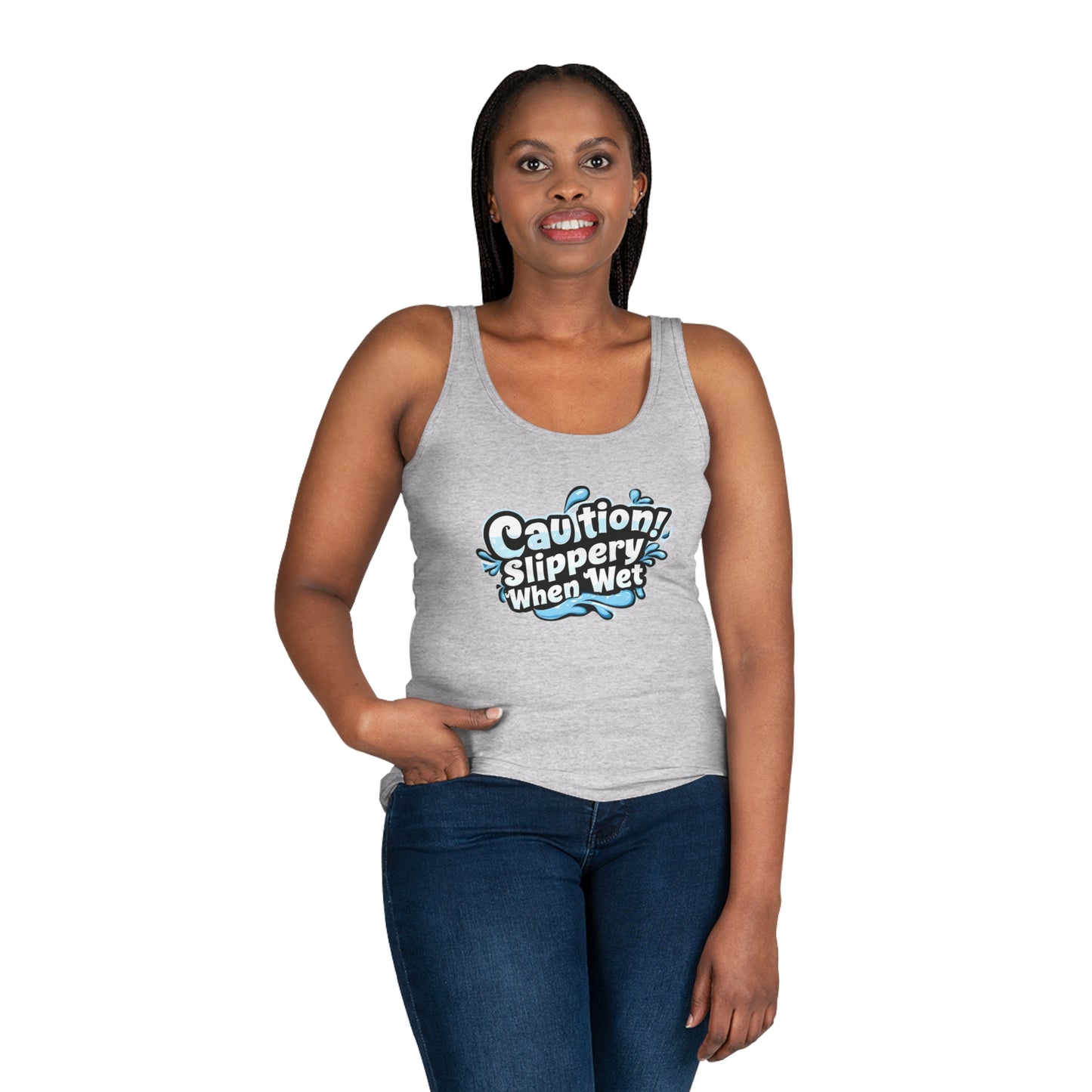 Turn Heads Fast: "Slippery When Wet" Tank with Water Splash Design