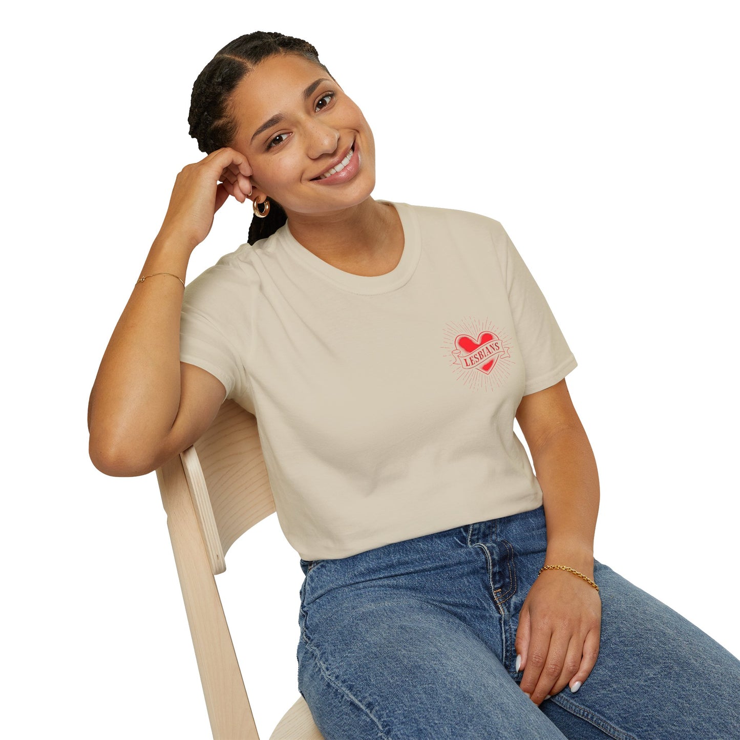 Vintage tattoo heart tee with bold lesbians banner in retro style