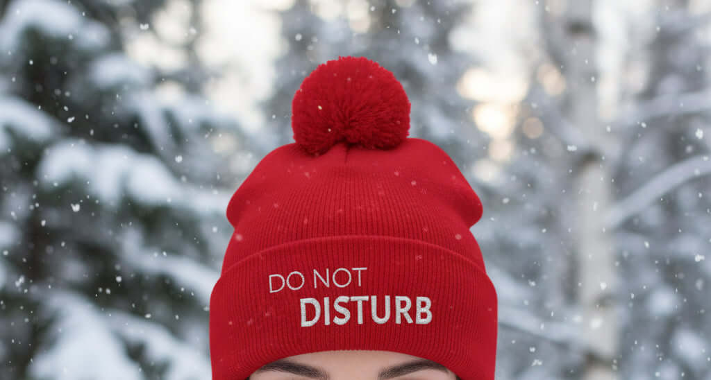 Red Do not disturb beanie pom pom hat