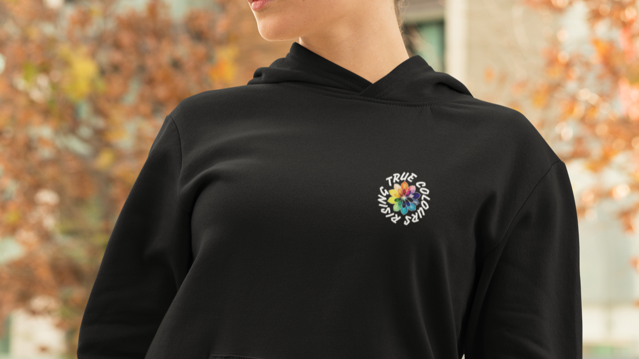 Model wearing the I Am Enough Empowerment Hoodie, showcasing its bold design and inspirational message.
