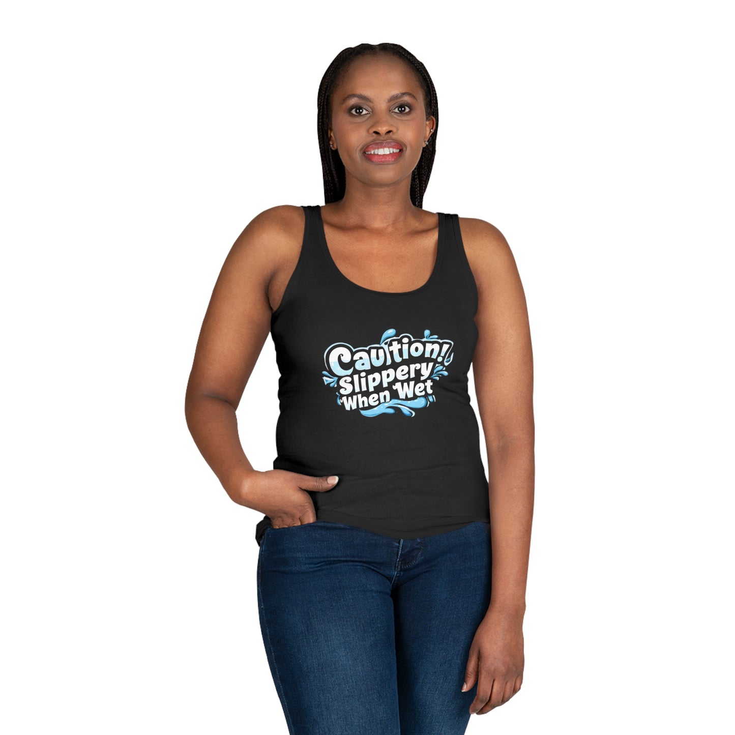 Turn Heads Fast: "Slippery When Wet" Tank with Water Splash Design