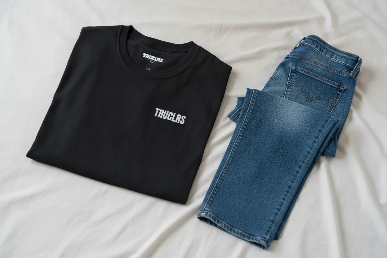 Black TRUCLRS Ghosted Tee front detail recycled cotton