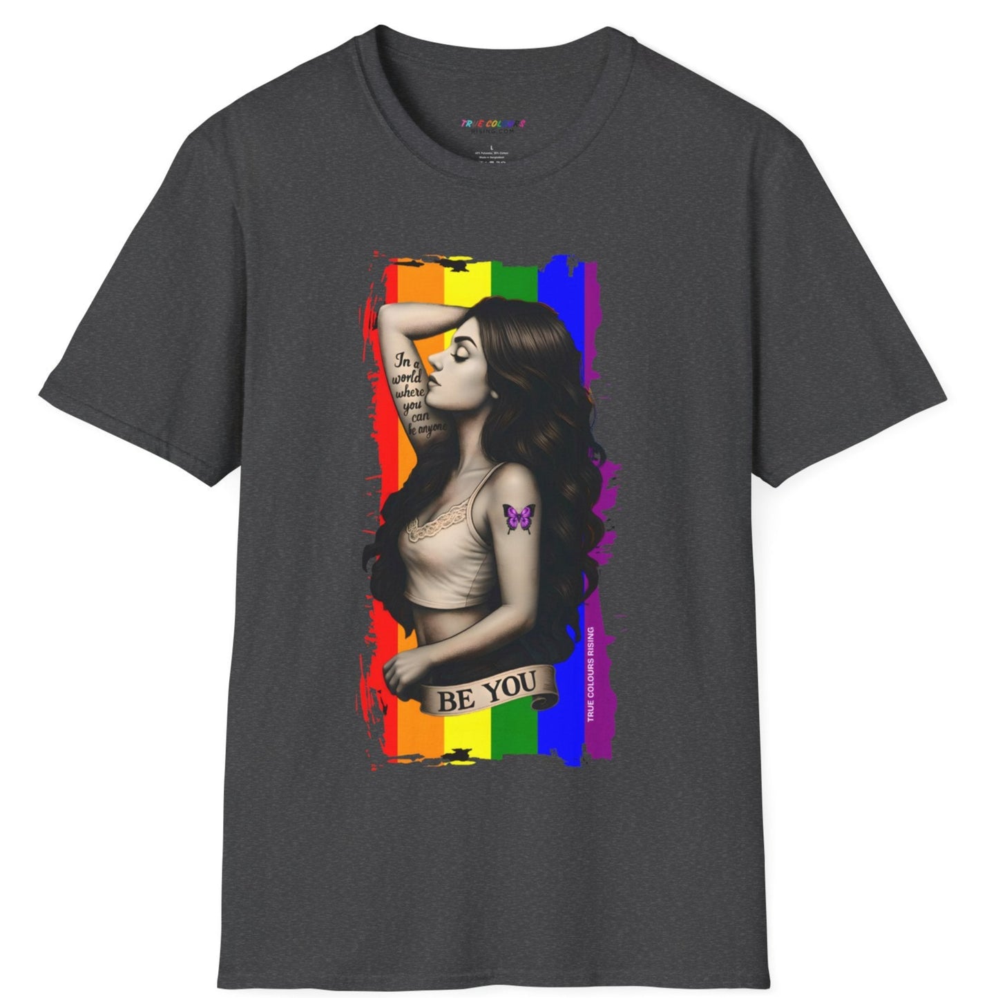 Alternative fashion pride shirt with rainbow LGBTQ+ flag and portrait design