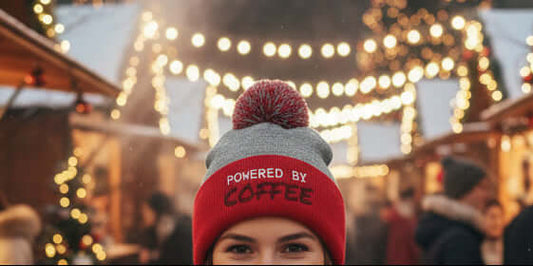 Grey and Red Woolly Hat for winter outfit