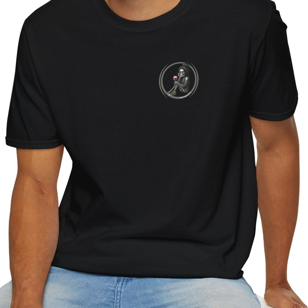 subtle motif on chest for Queer Vintage Fem Skelly LGBTQ+ T Shirt
