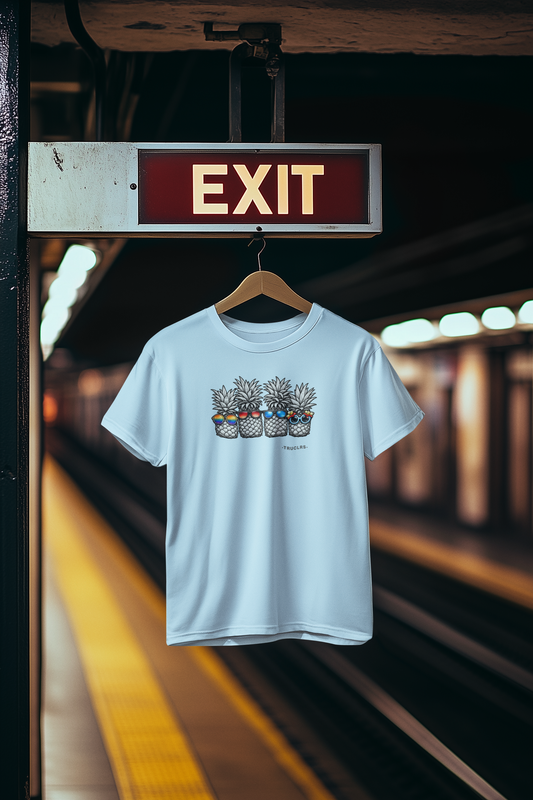 Palm Shade Secrets Tee in light blue with summer aesthetic