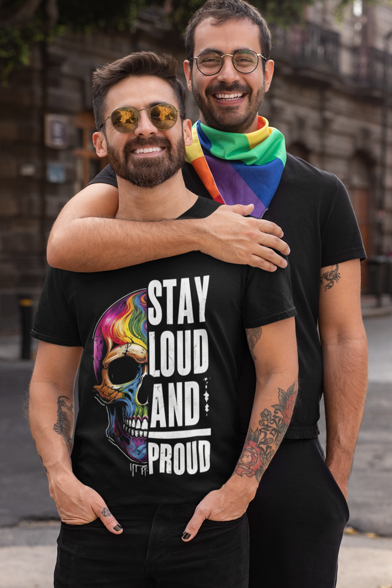 LGBTQ T Shirt Stay Loud and Proud Unisex Style - Rainbow Skull Design
