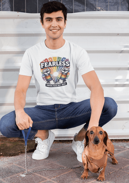 Rainbow pride fists design printed on white ethical cotton T-shirt