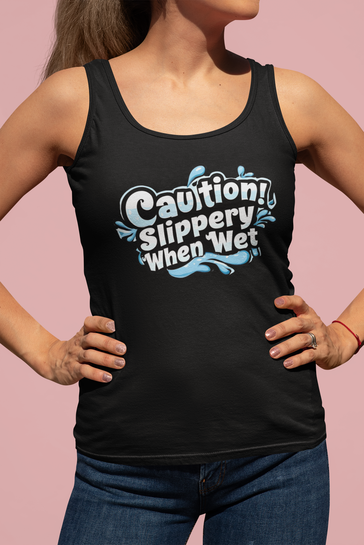Turn Heads Fast: "Slippery When Wet" Tank with Water Splash Design
