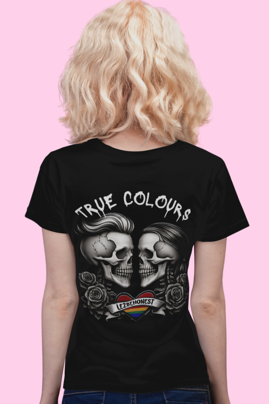 Lezbehonest Skull & Rainbow Heart T-Shirt – 100% Recycled Cotton | True Colours Rising
