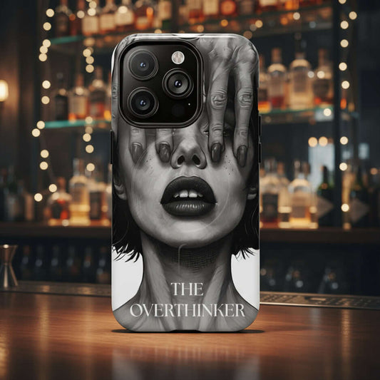 The Overthinker art phone case – bold gothic design for iPhone 17 to 14