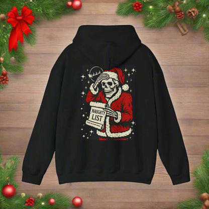 Retro Skeleton Santa Christmas Hoodie, funny naughty list legend