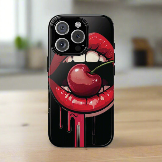 Cherry lips printed phone case highlighting vibrant color saturation