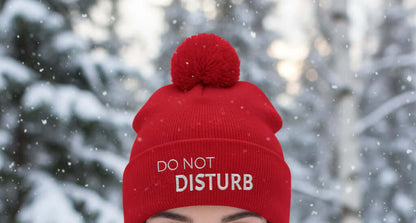 Red Do not disturb beanie pom pom hat