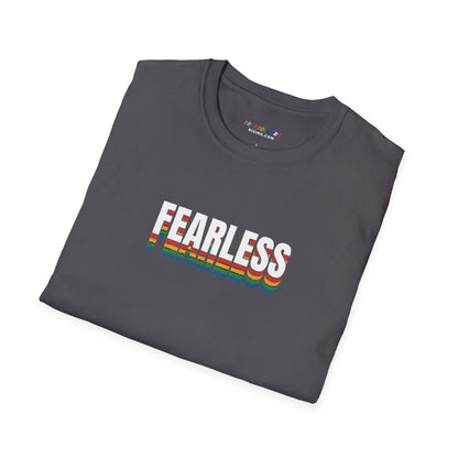 Fearless slogan t-shirt with rainbow stripes, representing pride and strength