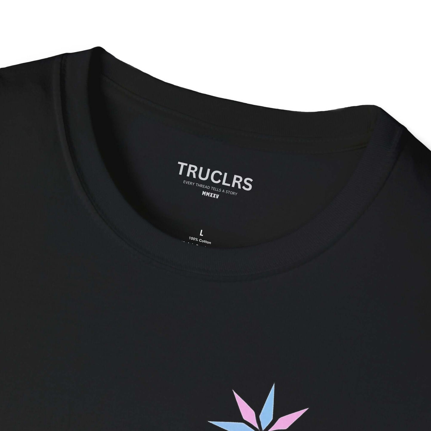 Black t-shirt with 'TRUCLRS' branding on a white background