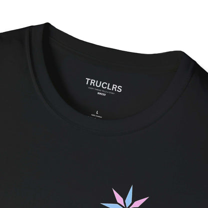 Black t-shirt with 'TRUCLRS' branding on a white background