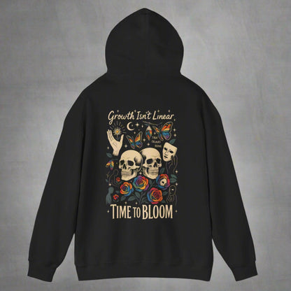 time to bloom hoodie in black from true colours rising.  LGBTQ Fashion. Black Hoodie skulls