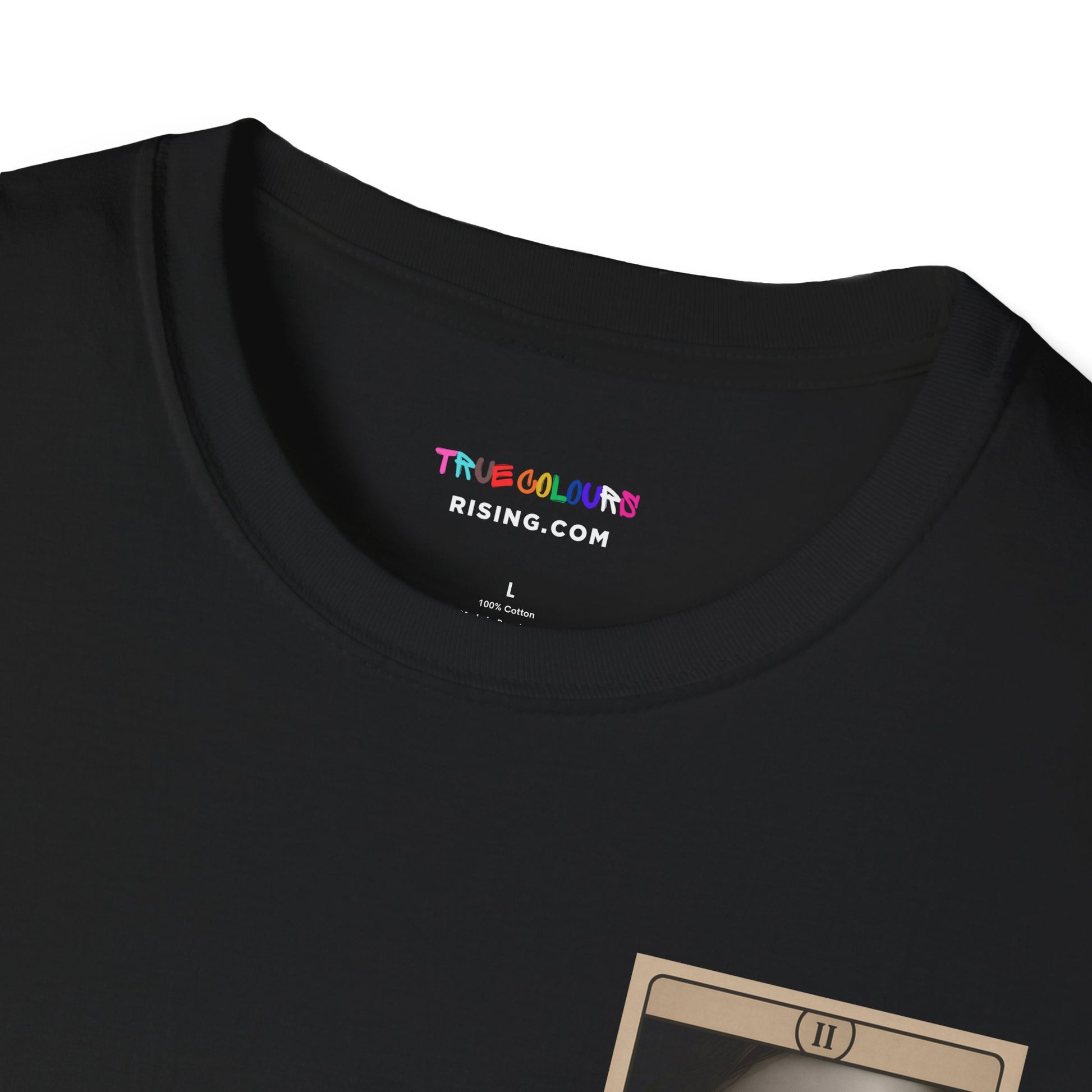 Tattoo-style trans flag portrait with golden eyes and The Awakening text