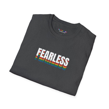 Rainbow pride fearless t-shirt with bold typography for alternative queer fashion