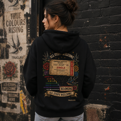 All Stops Welcome Hoodie | Premium LGBTQ+ Unisex Hoodie