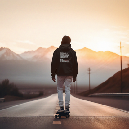 Black hoodie with strong motivational slogan photographed in natural light