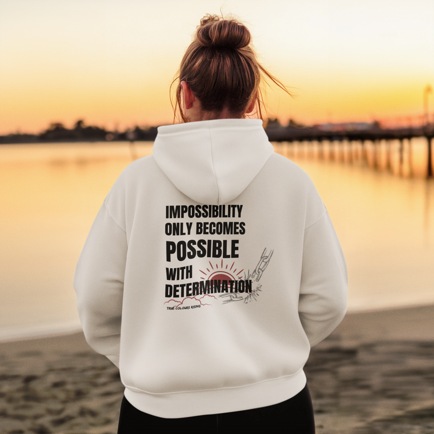 Impossible becomes possible with determination, true colours white hoodi