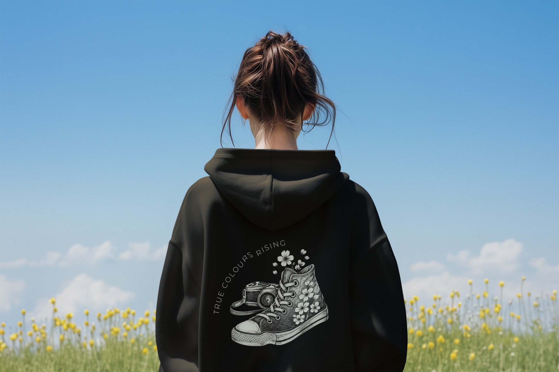 Developed with every step, Minimal front logo hoodie with expressive artistic back print design