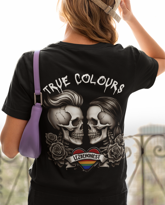 Lezbehonest Skull & Rainbow Heart T-Shirt – 100% Recycled Cotton | True Colours Rising