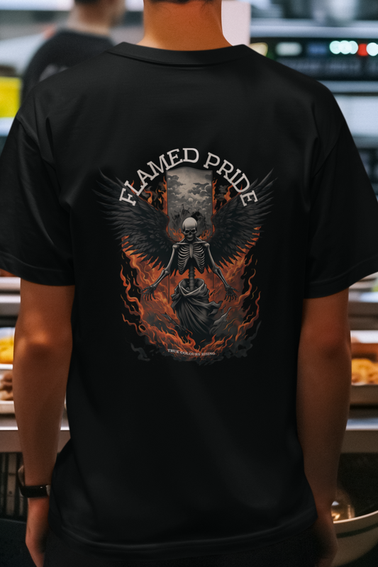 Flamed Pride Black T Shirt – Rise Through Fire, Own Your Truth