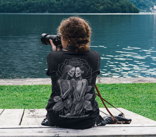 True love never dies goth sketch, black T shirt, TRUCLRS