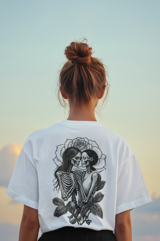 Love Undying T Shirt Lesbian pride clothing with soft illustration and poetic wording