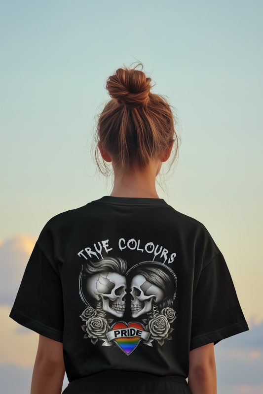 LGBTQ T Shirt - Love Beyond Flesh -Skull Couple Tattoo Style T Shirt