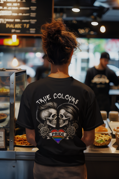 LGBTQ T Shirt - Love Beyond Flesh -Skull Couple Tattoo Style T Shirt