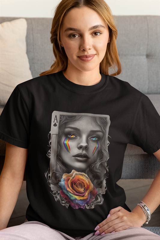 LGBTQ T Shirt - Ace of Spades, Ladies T Shirt-Warrior Roses - Full Front Design T Shirt