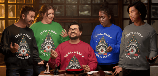 Funny Raccoon Christmas Jumper, Sorta Merry, Sorta Feral
