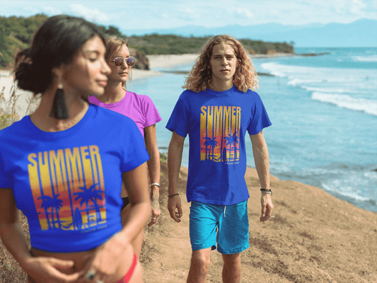 Coastal Cool vibrant blue summer tee for beach days and warm nights