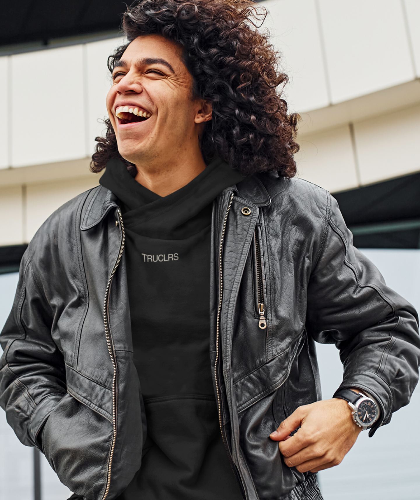 truclrs hoodie black , man wearing jacket