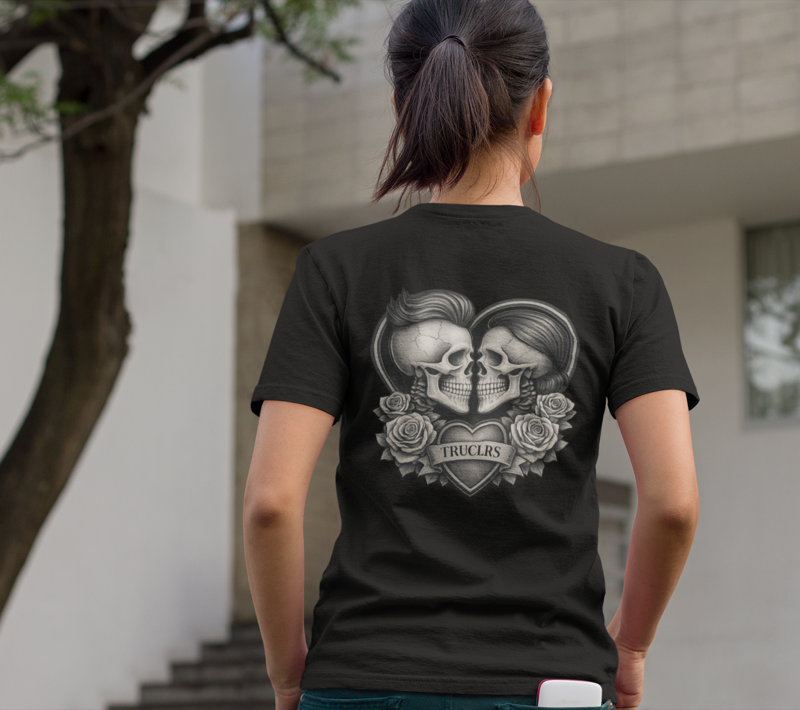 Back view of Love Beyond the Flesh gothic skull heart design by TRUCLRS
