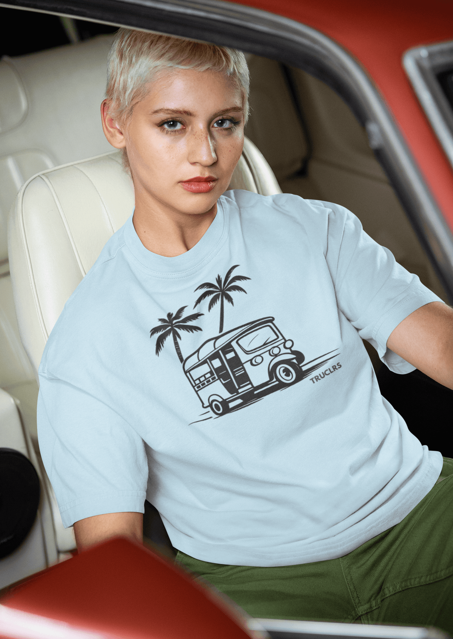 Light blue retro tuk tuk t shirt unisex streetwear style