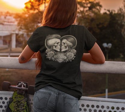 Dark aesthetic skull heart artwork featured on TRUCLRS streetwear tee