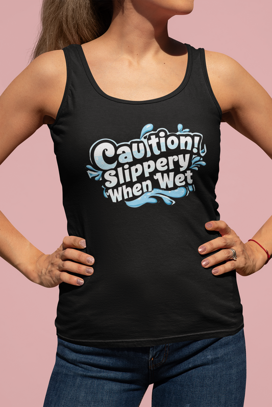 Turn Heads Fast: "Slippery When Wet" Tank with Water Splash Design